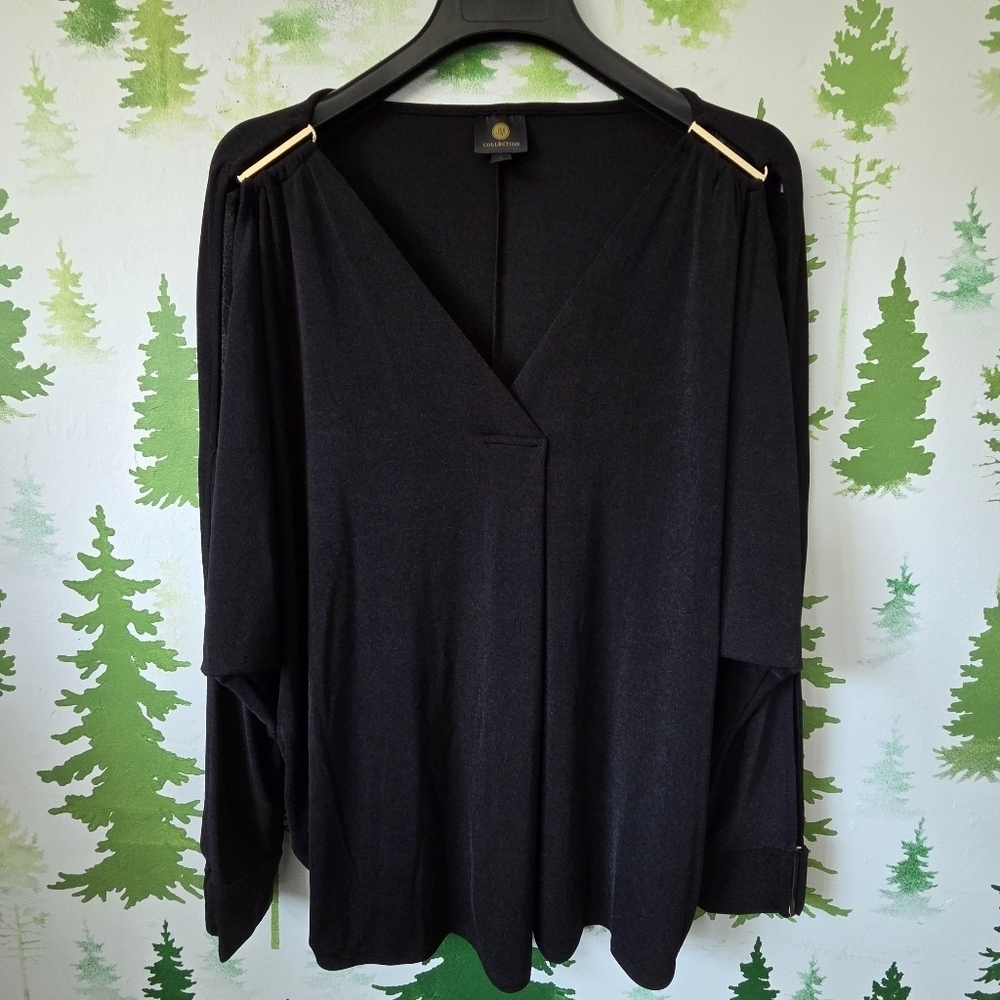 JM Collection Cold-Shoulder Hardware Jersey Top.